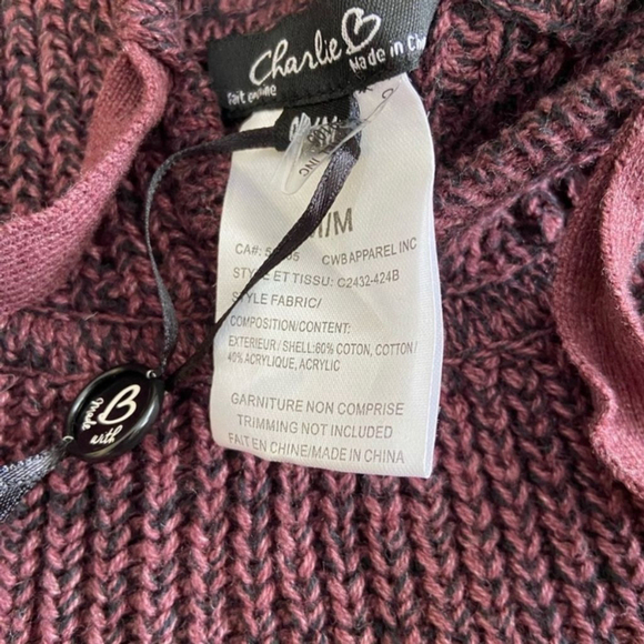 CHARLIE B Hooded Fig Sweater Sz M NWT - Picture 4 of 4